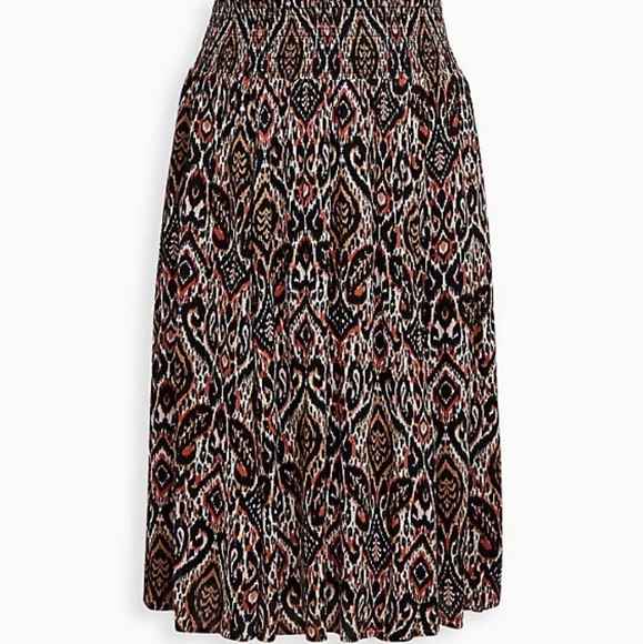 Ikat Smocked Waist Crinkle Tea Length Skirt - Picture 4 of 5